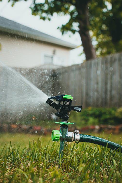 Sprinkler watering a lawn.